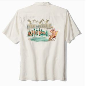 TOMMY BAHAMA SWIZZLE SIZZLE Silk EMBROIDERED Camp